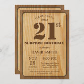 Rustic Surprise 21st Birthday Invitation Wood Kaart (Voorkant / Achterkant)
