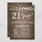 Rustic Surprise 21st Birthday Invitation Wood Kaart (Voorkant / Achterkant)