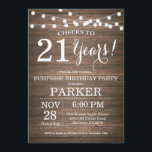 Rustic Surprise 21st Birthday Invitation Wood Kaart<br><div class="desc">Rustic Surprise 21st Birthday Invitation Wood Background met String Lights. 13e 15e 16e 18e 21e 30e 40e 50e 60e 70e 90e 100e, elke leeftijd. Volwassen verjaardag. Vrouw of Man Man Birthday Party. Voor verdere aanpassing, te klikken gelieve de knoop "van de Aanpassing het"en ons ontwerphulpmiddel te gebruiken om deze sjabloon...</div>