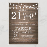 Rustic Surprise 21st Birthday Invitation Wood Kaart<br><div class="desc">Rustic Surprise 21st Birthday Invitation Wood Background met String Lights. 13e 15e 16e 18e 21e 30e 40e 50e 60e 70e 90e 100e, elke leeftijd. Volwassen verjaardag. Vrouw of Man Man Birthday Party. Voor verdere aanpassing, te klikken gelieve de knoop "van de Aanpassing het"en ons ontwerphulpmiddel te gebruiken om deze sjabloon...</div>