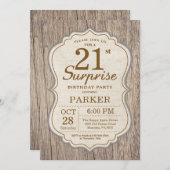 Rustic Surprise 21st Birthday Invitation Wood Kaart (Voorkant / Achterkant)