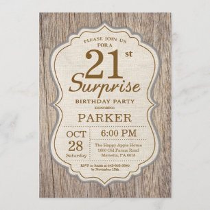 Rustic Surprise 21st Birthday Invitation Wood Kaart