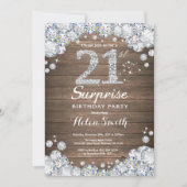 Rustic Surprise 21st Birthday Silver Diamond Kaart (Voorkant)