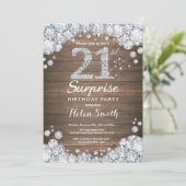 Rustic Surprise 21st Birthday Silver Diamond Kaart (Staand voorkant)