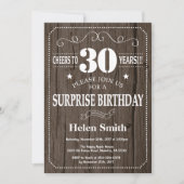 Rustic Surprise 30th Birthday Invitation Kaart (Voorkant)