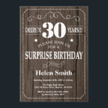 Rustic Surprise 30th Birthday Invitation Kaart<br><div class="desc">Rustic Surprise 30th Birthday Invitation. Witte Typografie. Rustic Wood Achtergrond. Volwassen verjaardag. Mannelijke Mannen of vrouwen: Birthday. Kinder jongen of meisje Lady Teenage Bday Invite. 13e 15e 16e 18e 21e 30e 40e 50e 60e 70e 90e 100e. Elke leeftijd. Voor verdere aanpassing, te klikken gelieve de knoop "van de Aanpassing het"en...</div>