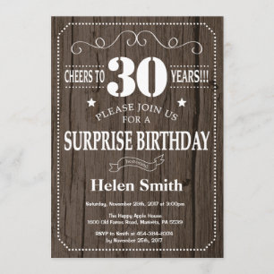 Rustic Surprise 30th Birthday Invitation Kaart