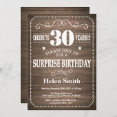 Rustic Surprise 30th Birthday Invitation Kaart (Voorkant / Achterkant)