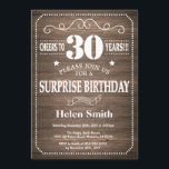 Rustic Surprise 30th Birthday Invitation Kaart<br><div class="desc">Rustic Surprise 30th Birthday Invitation with Rustic Wood Background. Retro. Volwassen verjaardag. Mannelijke Mannen of vrouwen: Birthday. Kinder jongen of meisje Lady Teen Teenage Bday Invite. 13e 15e 16e 18e 21e 30e 40e 50e 60e 70e 80e 90e 100e. Elke leeftijd. Voor verdere aanpassing, te klikken gelieve de knoop "van de...</div>