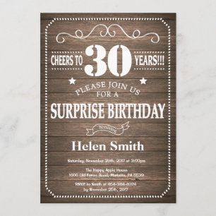 Rustic Surprise 30th Birthday Invitation Kaart