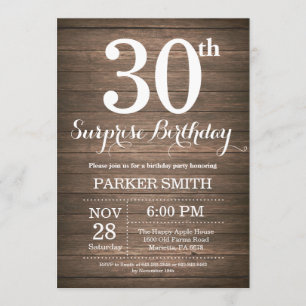 Rustic Surprise 30th Birthday Invitation Kaart