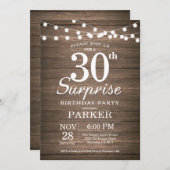 Rustic Surprise 30th Birthday Invitation Wood Kaart (Voorkant / Achterkant)