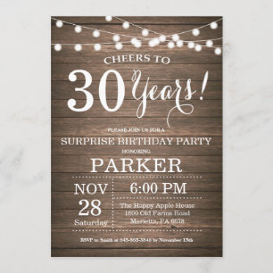 Rustic Surprise 30th Birthday Invitation Wood Kaart