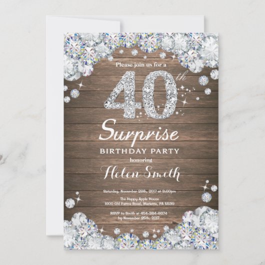 Rustic Surprise 40th Birthday Diamond Kaart (Voorkant)