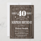 Rustic Surprise 40th Birthday Invitation Kaart (Voorkant)