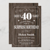 Rustic Surprise 40th Birthday Invitation Kaart (Voorkant / Achterkant)