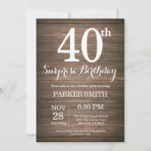 Rustic Surprise 40th Birthday Invitation Kaart (Voorkant)