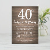 Rustic Surprise 40th Birthday Invitation Kaart (Staand voorkant)