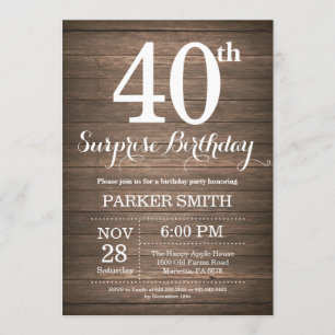 Rustic Surprise 40th Birthday Invitation Kaart