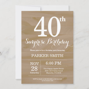 Rustic Surprise 40th Birthday Invitation Kaart