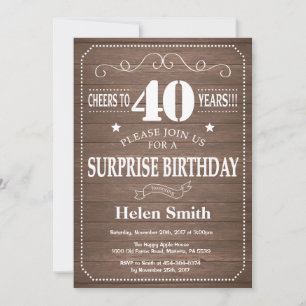Rustic Surprise 40th Birthday Invitation Kaart