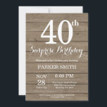 Rustic Surprise 40th Birthday Invitation Kaart<br><div class="desc">Rustic Surprise 40th Birthday Invitation. Rustic Wood Background Retro Birthday. Volwassen verjaardag. Mannen of vrouwen uitgenodigd. 13e 15e 16e 18e 21e 30e 40e 50e 60e 70e 90e 100e, elke leeftijd. Voor verdere aanpassing, te klikken gelieve de knoop "van de Aanpassing het"en ons ontwerphulpmiddel te gebruiken om deze sjabloon te wijzigen....</div>