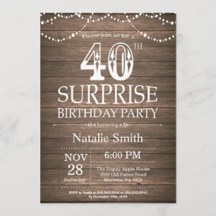 Rustic Surprise 40th Birthday Invitation Kaart