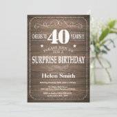 Rustic Surprise 40th Birthday Invitation Kaart (Staand voorkant)