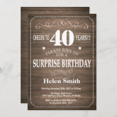 Rustic Surprise 40th Birthday Invitation Kaart (Voorkant / Achterkant)