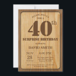 Rustic Surprise 40th Birthday Invitation Wood Kaart<br><div class="desc">Rustieke 40e verjaardag uitnodiging met rustieke houten achtergrond. retro land. Verjaardag voor volwassenen. Verjaardag van Mannen of vrouwen. Kinder jongen of meisje dame tiener Bday Nodig uit. 13e 15e 16e 18e 20e 21e 30e 40e 50e 60e 70e 80e 90e 100e. Elke leeftijd. Voor verdere aanpassing klikt u op de knop...</div>