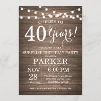 Rustic Surprise 40th Birthday Invitation Wood