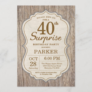 Rustic Surprise 40th Birthday Invitation Wood Kaart