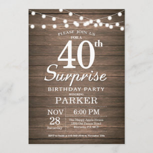 Rustic Surprise 40th Birthday Invitation Wood Kaart