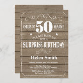 Rustic Surprise 50th Birthday Invitation Kaart (Voorkant / Achterkant)