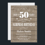 Rustic Surprise 50th Birthday Invitation Kaart<br><div class="desc">Rustic Surprise 50th Birthday Invitation. Witte Typografie. Rustic Wood Achtergrond. Volwassen verjaardag. Mannelijke Mannen of vrouwen: Birthday. Kinder jongen of meisje Lady Teenage Bday Invite. 13e 15e 16e 18e 21e 30e 40e 50e 60e 70e 90e 100e. Elke leeftijd. Voor verdere aanpassing, te klikken gelieve de knoop "van de Aanpassing het"en...</div>