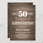 Rustic Surprise 50th Birthday Invitation Kaart (Voorkant / Achterkant)