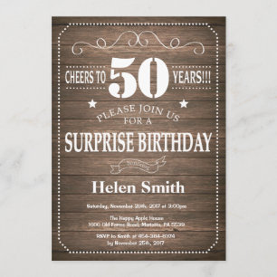 Rustic Surprise 50th Birthday Invitation Kaart