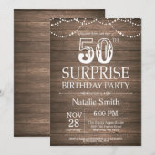 Rustic Surprise 50th Birthday Invitation Kaart (Voorkant / Achterkant)