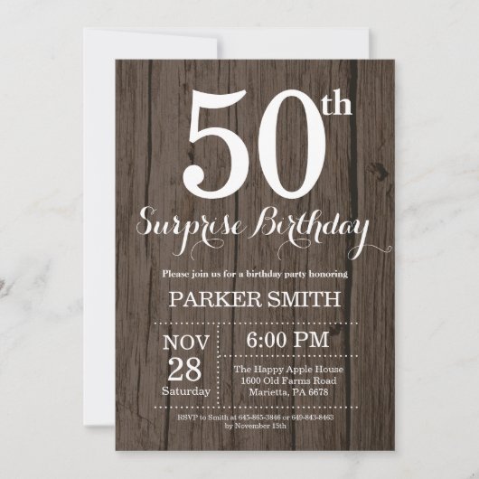 Rustic Surprise 50th Birthday Invitation Kaart (Voorkant)
