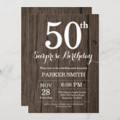 Rustic Surprise 50th Birthday Invitation Kaart (Voorkant / Achterkant)