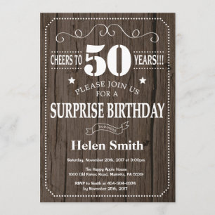 Rustic Surprise 50th Birthday Invitation Kaart