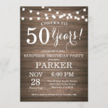 Rustic Surprise 50th Birthday Invitation Wood Kaart<br><div class="desc">Rustic Surprise 50th Birthday Invitation Wood Background with String Lights. 13e 15e 16e 18e 21e 30e 40e 50e 60e 70e 90e 100e, elke leeftijd. Volwassen verjaardag. Vrouw of Man Man Birthday Party. Voor verdere aanpassing, te klikken gelieve de knoop "van de Aanpassing het"en ons ontwerphulpmiddel te gebruiken om deze sjabloon...</div>