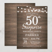 Rustic Surprise 50th Birthday Invitation Wood Kaart (Voorkant / Achterkant)