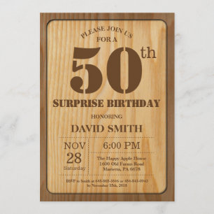 Rustic Surprise 50th Birthday Invitation Wood Kaart