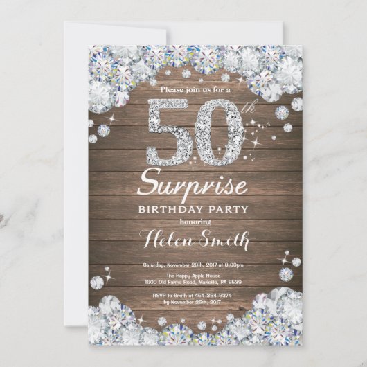Rustic Surprise 50th Birthday Silver Diamond Kaart (Voorkant)