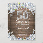 Rustic Surprise 50th Birthday Silver Diamond Kaart (Voorkant / Achterkant)