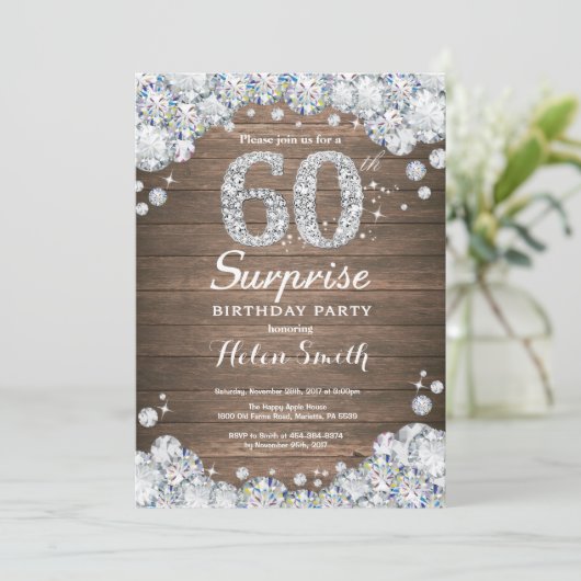Rustic Surprise 60ste verjaardag Zilveren Diamant Kaart (Staand voorkant)