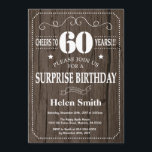 Rustic Surprise 60th Birthday Invitation Kaart<br><div class="desc">Rustic Surprise 60th Birthday Invitation. Witte Typografie. Rustic Wood Background Volwassen verjaardag. Mannelijke Mannen of vrouwen: Birthday. Kinder jongen of meisje Lady Teen Teenage Bday Invite. 13e 15e 16e 18e 21e 30e 40e 50e 60e 70e 80e 90e 100e. Elke leeftijd. Voor verdere aanpassing, te klikken gelieve de knoop "van de...</div>