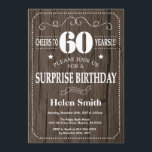 Rustic Surprise 60th Birthday Invitation Kaart<br><div class="desc">Rustic Surprise 60th Birthday Invitation. Witte Typografie. Rustic Wood Background Volwassen verjaardag. Mannelijke Mannen of vrouwen: Birthday. Kinder jongen of meisje Lady Teen Teenage Bday Invite. 13e 15e 16e 18e 21e 30e 40e 50e 60e 70e 80e 90e 100e. Elke leeftijd. Voor verdere aanpassing, te klikken gelieve de knoop "van de...</div>