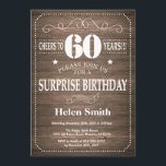 Rustic Surprise 60th Birthday Invitation Kaart<br><div class="desc">Rustic Surprise 60th Birthday Invitation with Rustic Wood Background Retro. Volwassen verjaardag. Mannelijke Mannen of vrouwen: Birthday. Kinder jongen of meisje Lady Teen Teenage Bday Invite. 13e 15e 16e 18e 21e 30e 40e 50e 60e 70e 80e 90e 100e. Elke leeftijd. Voor verdere aanpassing, te klikken gelieve de knoop "van de...</div>